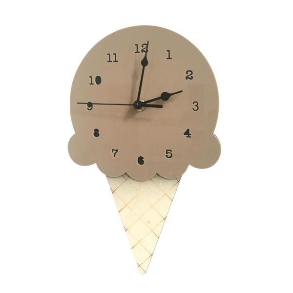 

cartoon silent non-ticking wall clock ice cream shaped wood decorative clocks battery powered for kids room decor