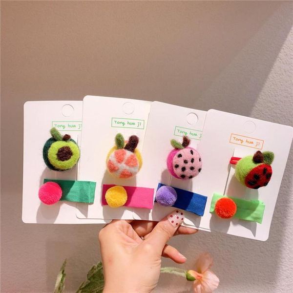 

hair accessories plush spherical clips for girls baby cute fruit shaped pins barrettes children styling tools, Slivery;white