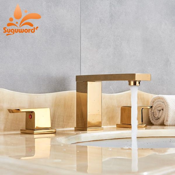 

bathroom sink faucets suguword gold or orb bath faucet mixer tap and cold switch dual handle three hole widespread install