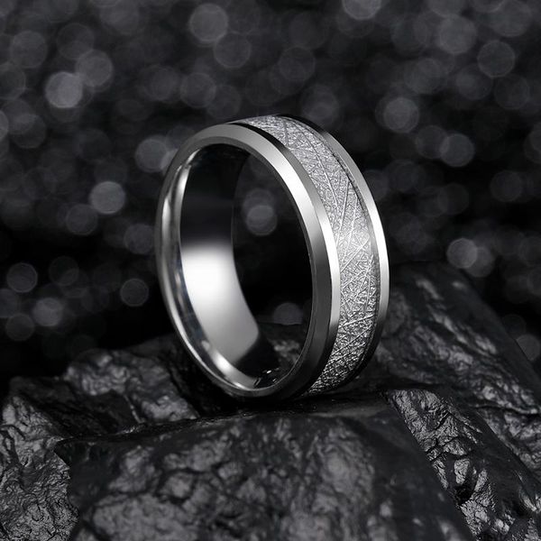 

wedding rings 8mm gold color/silvery stainless steel white meteorite inlay band engagement ring dome polished finish, Slivery;golden
