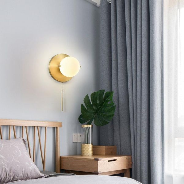 

nordic led glass wall lamp living room decor indoor lighting sconces with pull switch light fixtures bedroom bedside lamps