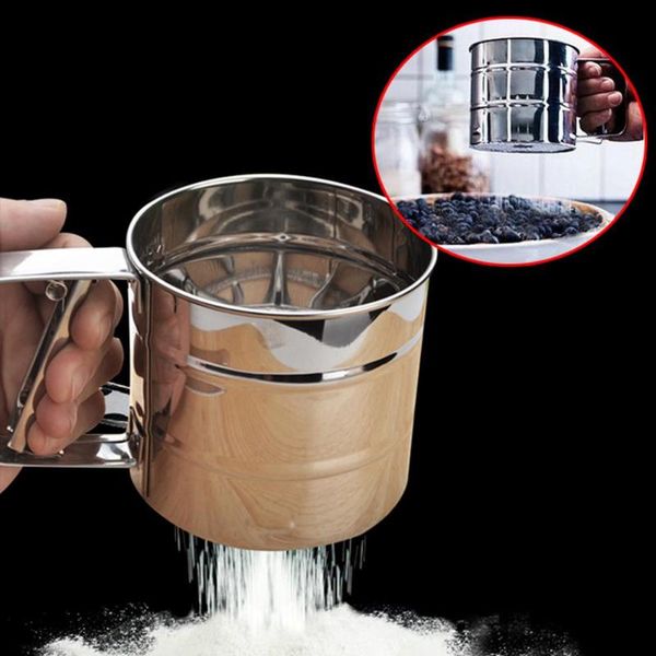 

stainless steel mesh flour sifter mechanical baking icing sugar shaker sieve cup shape bakeware pastry 1.10 & tools