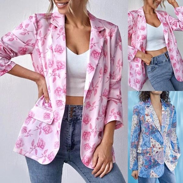 

women's suits & blazers blazer suit turn-down collar colorful floral printed cardigan long sleeve female for winter, White;black