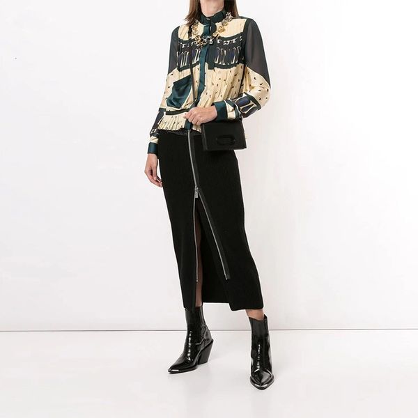 

suits women skirt denim patchwork knitting womens color matching vintage casual long high waist skirts woman clothes, Black