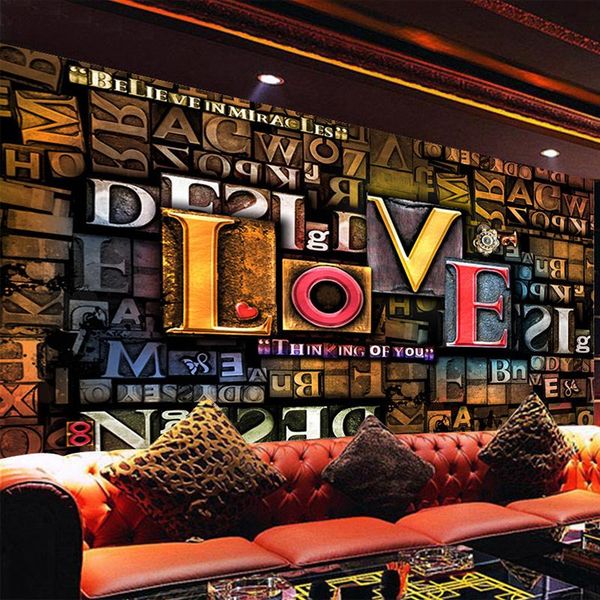 

wallpapers 3d retro wallpaper embossed english letters love po wall murals restaurant ktv bar background cloth creative papers