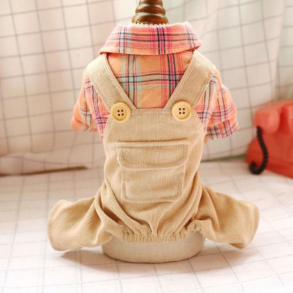 

dog apparel clothes puppy teddy schnauzer pomeranian chihuahua bichon cute pet check double buckle student overalls