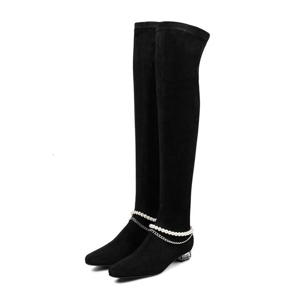 

asumer lean on the knee spring winter pearl stretch crystal jump boots women's party shoes, Black