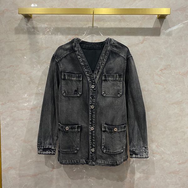 

solid color v-neck jeans jacket men's and women's same 2021 new ins korean fashion loose bf style fat mm cardigan women, Black;brown