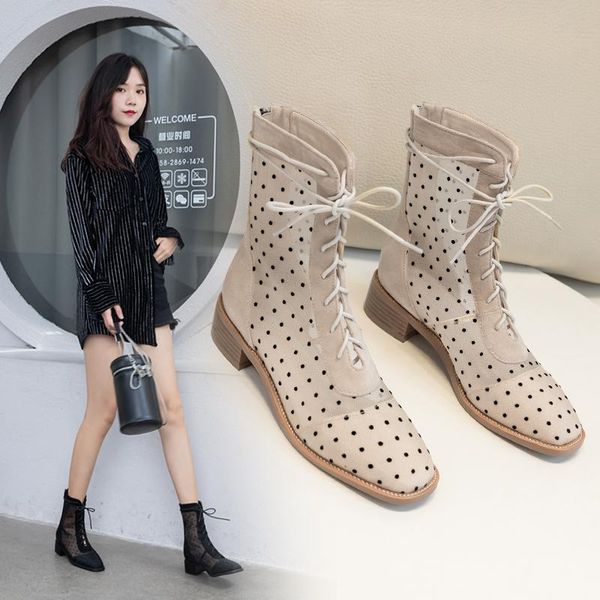 

boots 2021 openwork mesh spring and summer large size wild wave dot female breathable fashion, Black