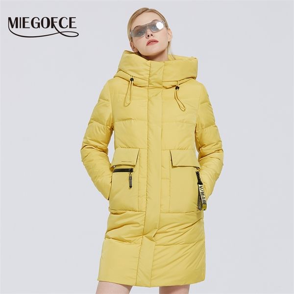 

miegofce winter women's collection coat length women jacket soft layer contrast design parka windproof clothes 211008, Black