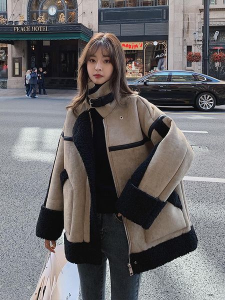 

women's jackets gagarich lamb wool coat women korean chic casual temperament deerskin cashmere loose fur thick warmth design long sleev, Black;brown