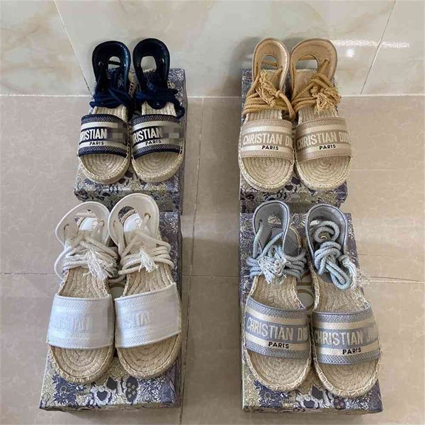 

70% off wholesale sandals flip-flops new sandals embroidered letter fisherman's woven rope flat shoes straw strapping roman sandals, Black