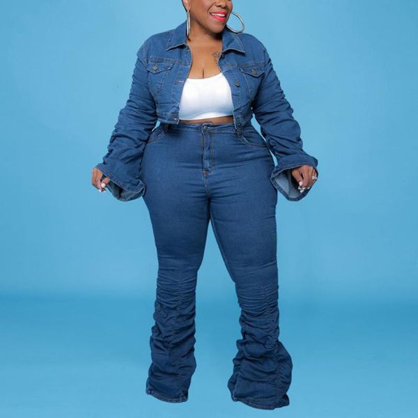 

women's two piece pants women denim jeans sets outfits autumn winter 2021 jackets outwears fashion elegant high street wear 2 pieces ma, White