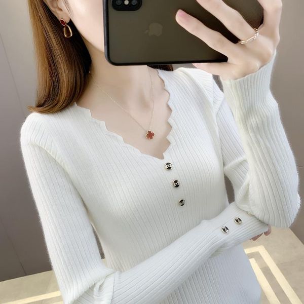 

women's sweaters 21327 (6, 8. 2) make buttons brought pure color knit render unlined upper garment [2000] 28, White;black