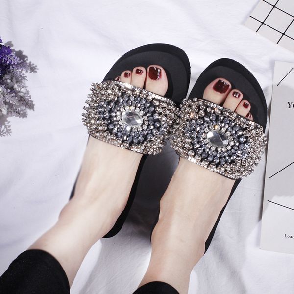 

2021 punk beads line muffin sandals korean casual slippers, Black