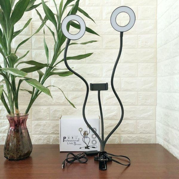 

cell phone mounts & holders dual led fill light with long arm stand holder for live stream makeup pography selfie ringlight