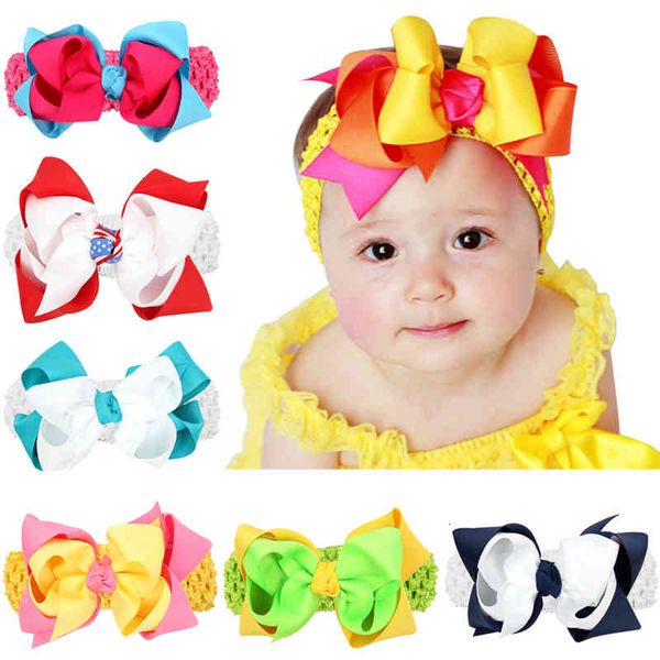 

hair accessories baby big bows headbands double layers bow kids 5inch grosgrain ribbon bowknot wide crochet headband girls hair accessories, Slivery;white