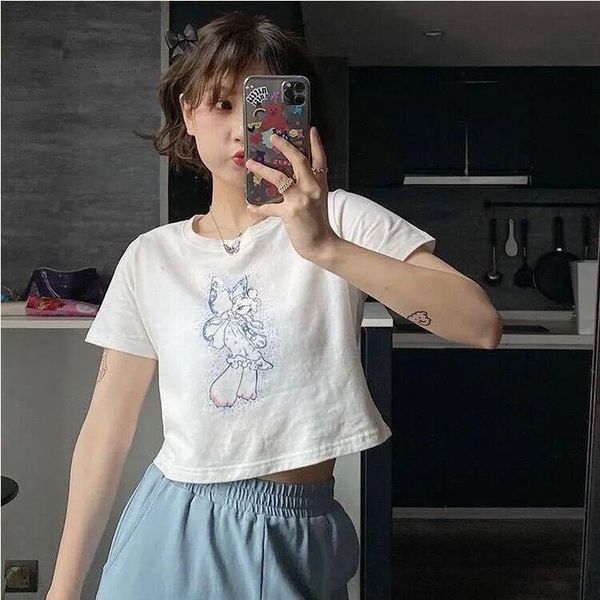 

harajuku summer autumn longsleeve lolita loose causal women print shine angel shirt cotton white short sleeve women's t-shirt