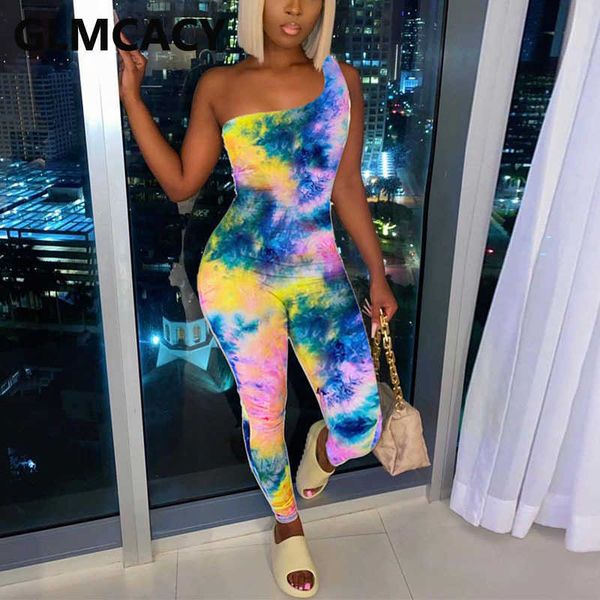 

one shoulder tie dye printed skinny jumpsuits 210702, Black;white