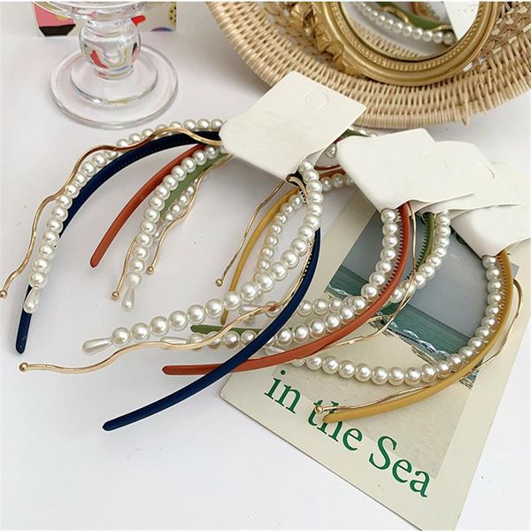 

hair clips & barrettes aomu korean 3pcs/set vintage colourful acrylic imitated-pearl metal wave band sweet chic headband for women accessori, Golden;silver