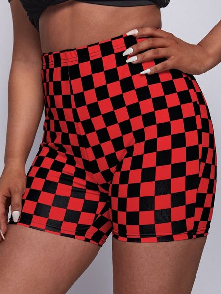 

plus checkered plaid biker shorts e7c7#, Black