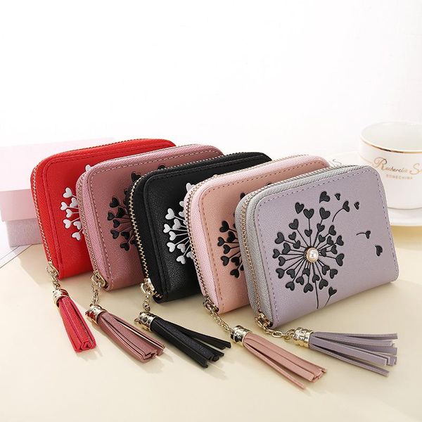 

wallets jiulin tassel leather wallet women small famous purses female short coin zipper purse cartera mujer, Red;black
