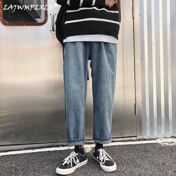 

men's jeans men wide leg pockets solid zipper plus size 3xl ankle-length mens harajuku trendy streetwear ulzzang loose chic, Blue
