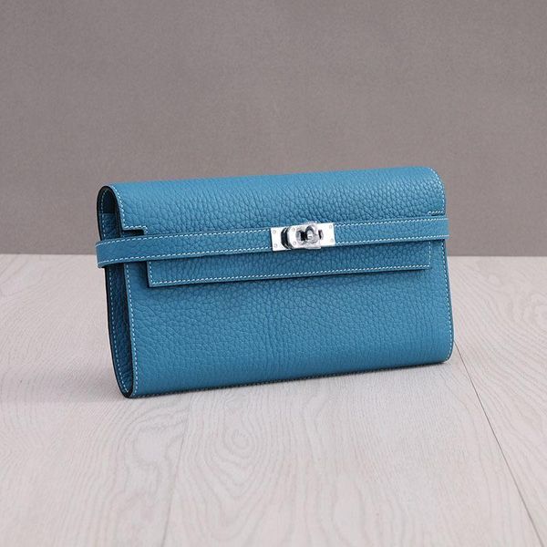 Portafogli Portafoglio in pelle alla moda Donna Sezione lunga Primo strato Pochette in pelle di vacchetta Modello litchi Moda