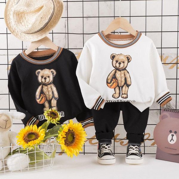 

clothing sets spring autumn children casual clothes baby boys girls bear t shirt pants 2pcs/sets kids infant toddler tracksuits, White