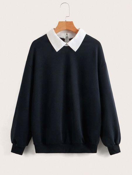 

letter graphic contrast collar sweatshirt c9ng#, White;black