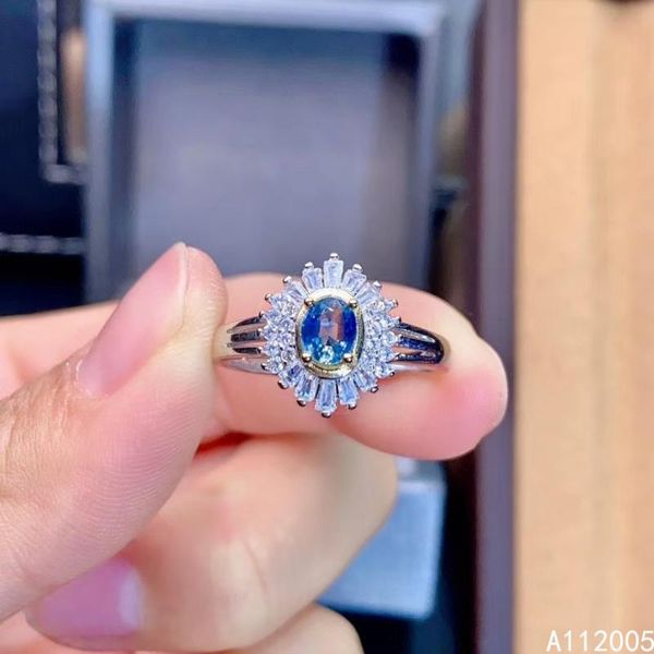 

cluster rings kjjeaxcmy fine jewelry 925 sterling silver inlaid natural gemstone sapphire female ring elegant support test selling, Golden;silver