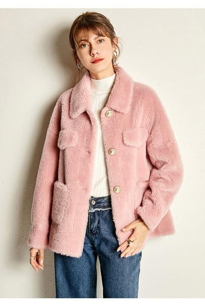 

women's wool & blends obrix classical female fur coat square collar pockets single breasted sweet streetwear for women, Black