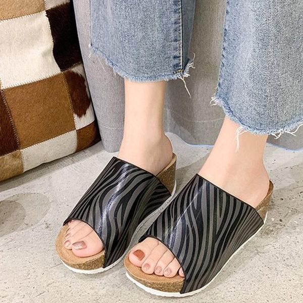 

comfort female woman shoes peep toe ladies thick platform slides fashion sandals drop women's wedges slippers summer, Black