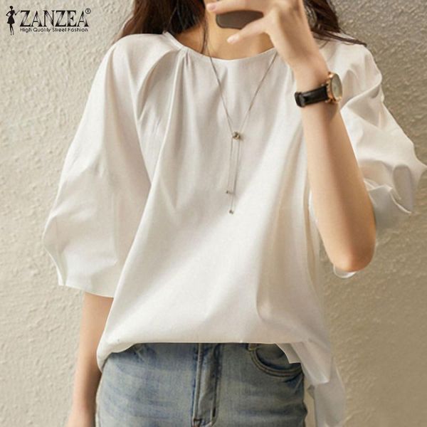 

women's blouses & shirts 2022 fashion summer solid casual half sleeve blusas female split tunic basic chemise oversize, White