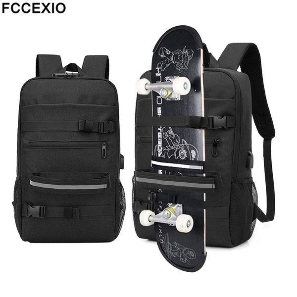 

skateboard backpack anti-theft password lock usb charging shoulder bag leisure travel computer longboard school bags