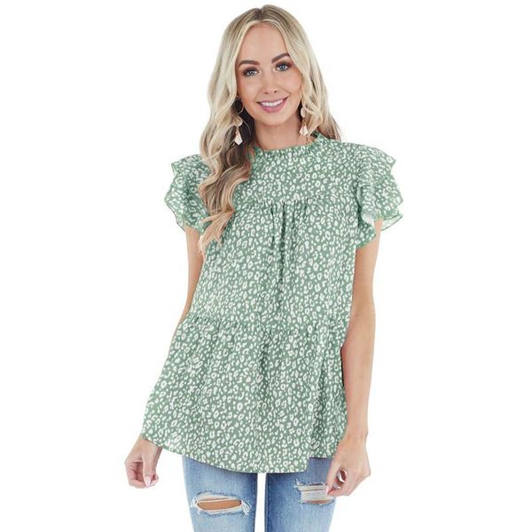 

women's blouses & shirts summer lotus sleeve sweet blouse for women leopard print ruffle stitching femme blusas y camisas y2k, White