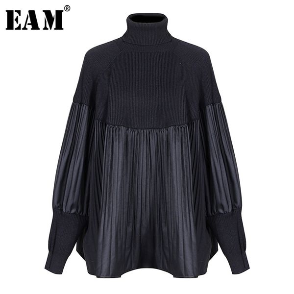 

[eam] pelated split big size knitting sweater loose fit turtleneck long sleeve women pullovers fashion spring 1m877 210922, White;black