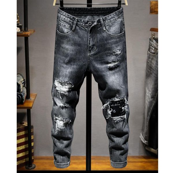 

men's jeans nine cent the korean version of trend slim tight ripped feet japanese beggars street style casual pants, Blue