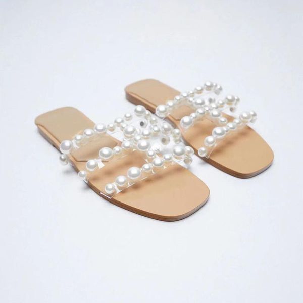 

shoes woman 2021 slippers summer string bead beige heeled sandals pantofle shale female beach black sabot flat soft rubber