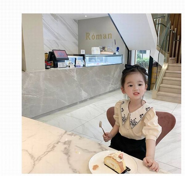 

shirts baby girl summer korean style embroidery collar short sleeve blouse preppy e21364 dyk9, White;black