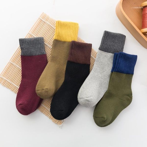 

men's socks autumn and winter towel color separation tube children's middle small cotton floor1, Black