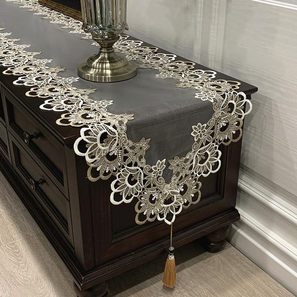 

table runner oval embroidered tea europe tv cabinet tablecloth lace pendant tassel dresser flag shoe dust cover hm98