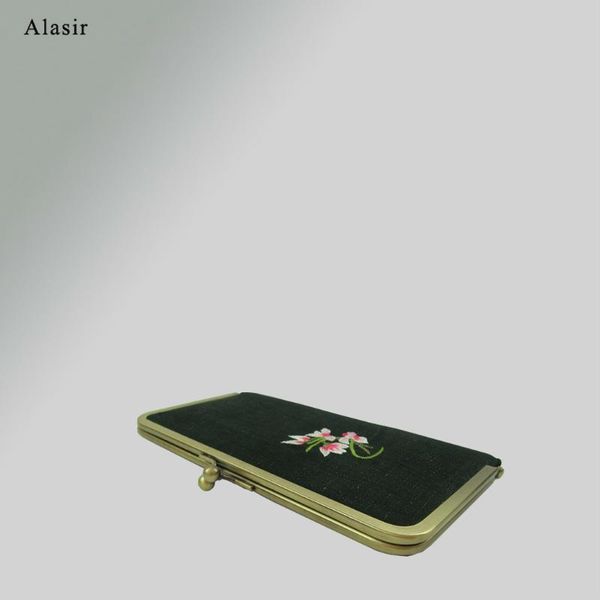 

wallets alasir handmade orchid embroidery ramie embroidered flowers elegant vintage purse women long wallet clutch bags, Red;black