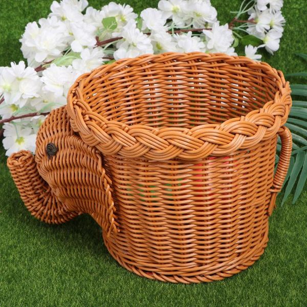 

storage baskets 1pc creative hand woven snack basket elephant shape design container organizer for home restaurant (light brown)
