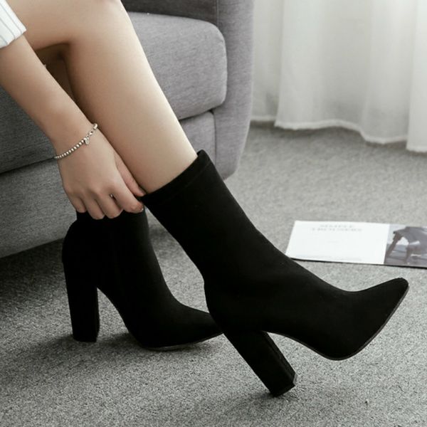 

dress shoes ltarta winter large size 42 women's boots pointed nightclub chunky high heels suede zipper zl-fd259-2 7fos, Black