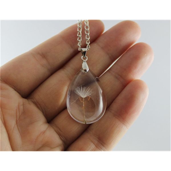 

diy handmade necklace dandelion time glass drop pendant necklace, Black