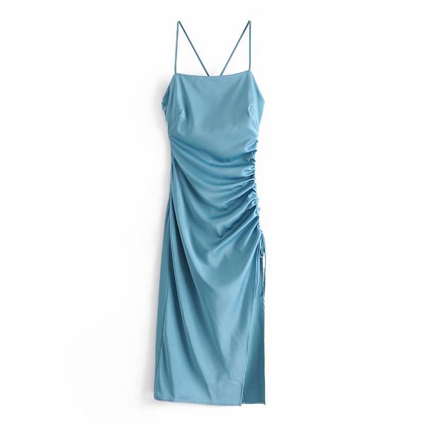 

women strap long dress fashion ladies side slit es elegant female sweet satin slim girl chic vestidos 210427, Black;gray