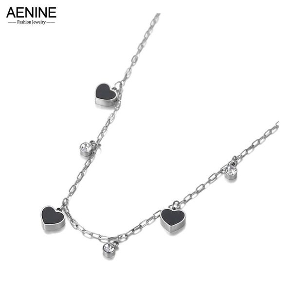 

chokers aenine cz crystal heart charm pendant necklace for women stainless steel bohemia acrylic & shell choker an20144, Golden;silver