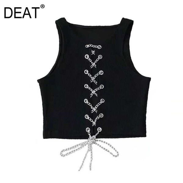 

[deat] spring summer fashion vest solid color drawstring knitting elasticity women tank 13d169 210527, White
