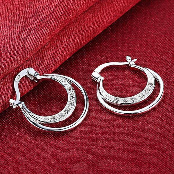 

hoop & huggie crystal zircon silver plated earrings geometric double layer for women earing jewelry earings earring kolczyki, Golden;silver